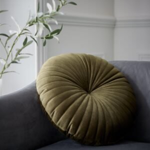 Catherine Lansfield Velvet Round Cushion Filled Cushion 40cm Olive