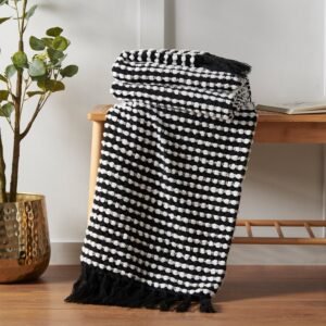 Catherine Lansfield Stab Stitch 125cm x 150cm Tassel Throw Black