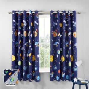Catherine Lansfield Lost In Space 66x72 Ready Made Eyelet Curtains Blue