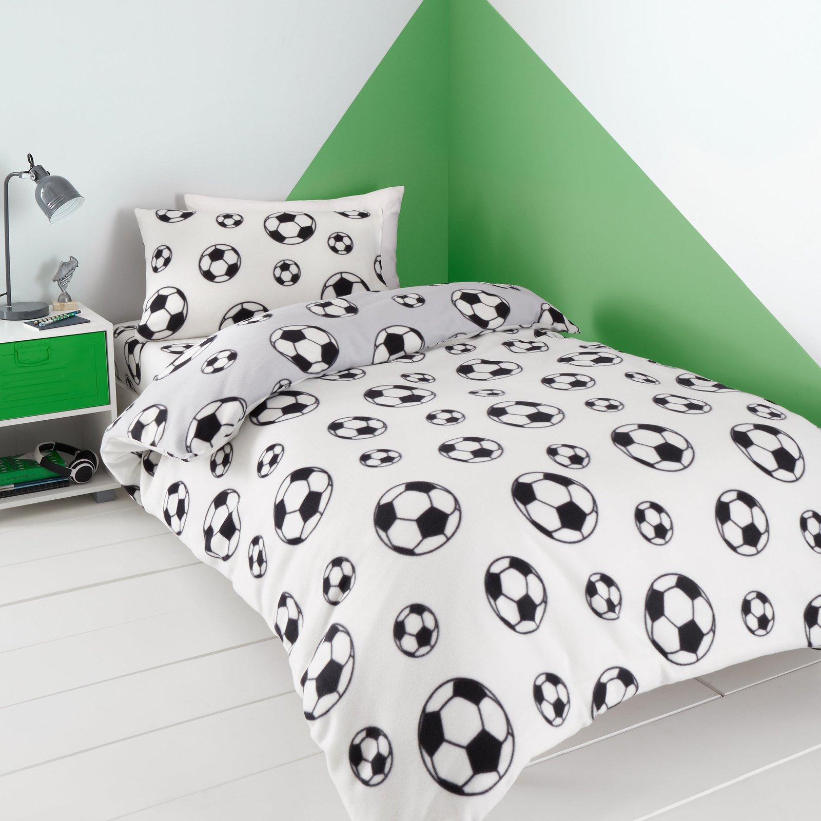 Catherine Lansfield Football Fleece Duvet Cover Bedding Set Grey - Image 4
