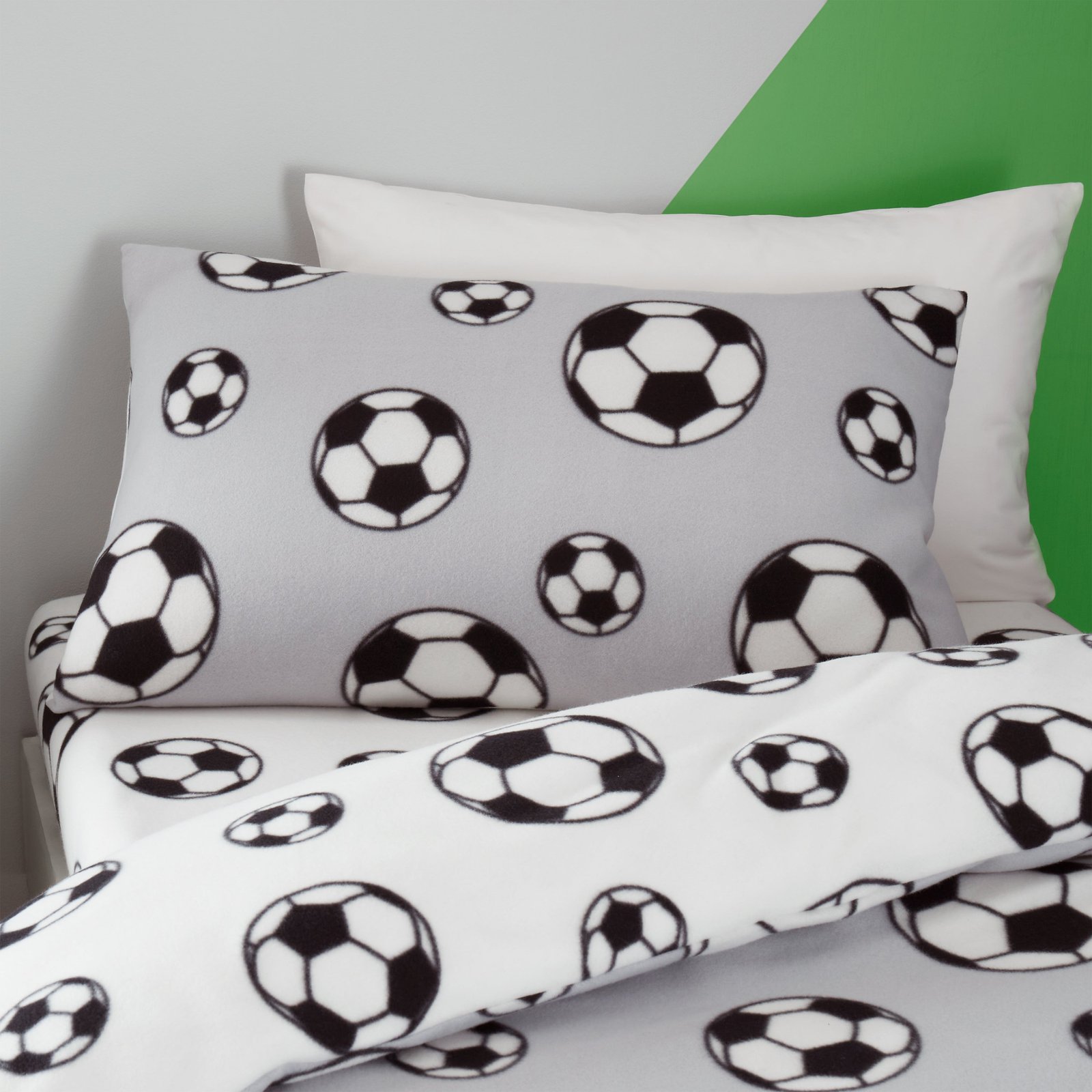 Catherine Lansfield Football Fleece Duvet Cover Bedding Set Grey - Image 5