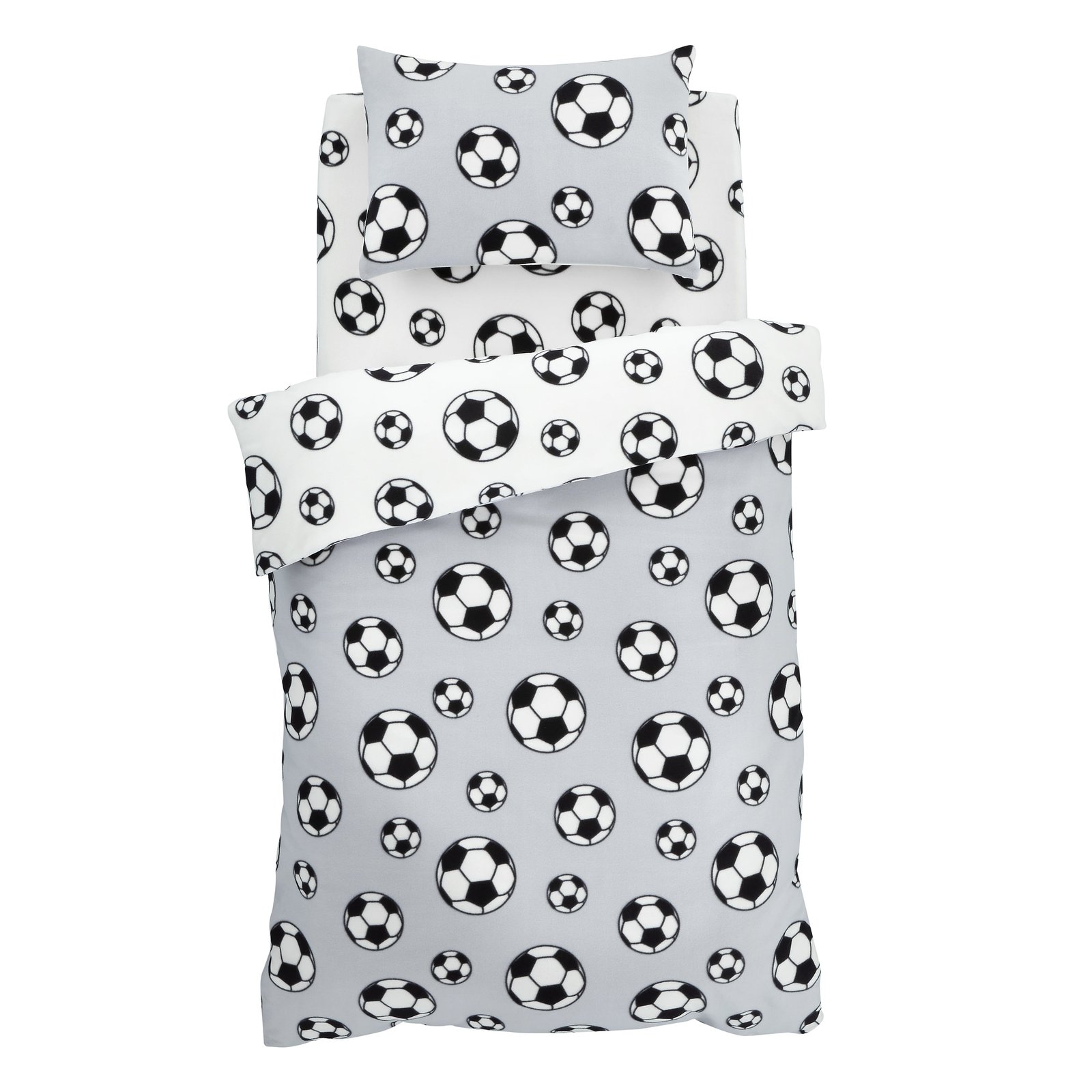 Catherine Lansfield Football Fleece Duvet Cover Bedding Set Grey - Image 3