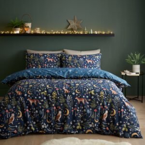 Catherine Lansfield Enchanted Twilight Animals Duvet Cover Bedding Set Navy Blue