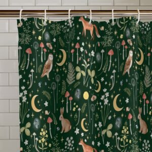 Catherine Lansfield Enchanted Twilight Shower Curtain Forest Green