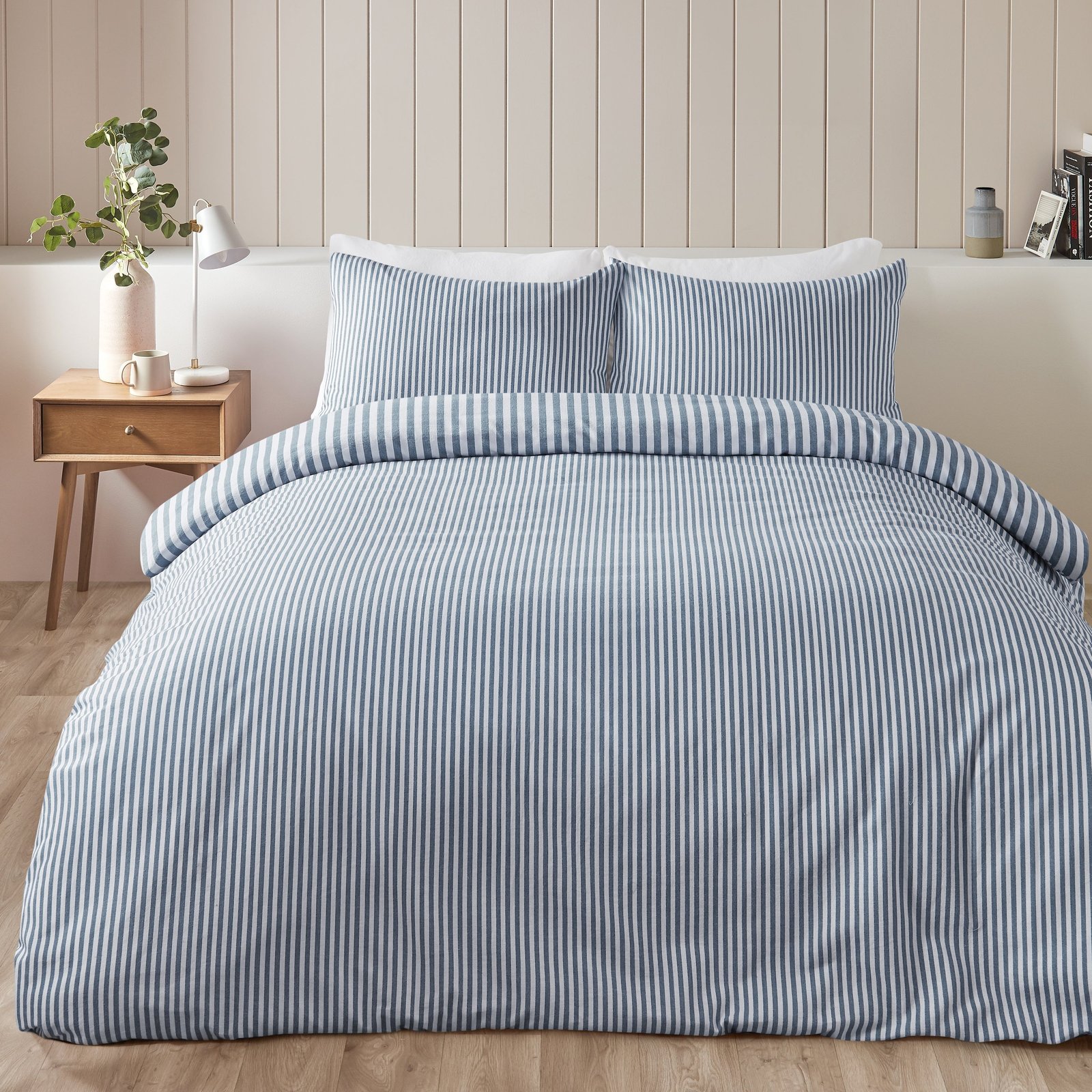 Catherine Lansfield Stripe Brushed Duvet Cover Bedding Set Blue - Image 2