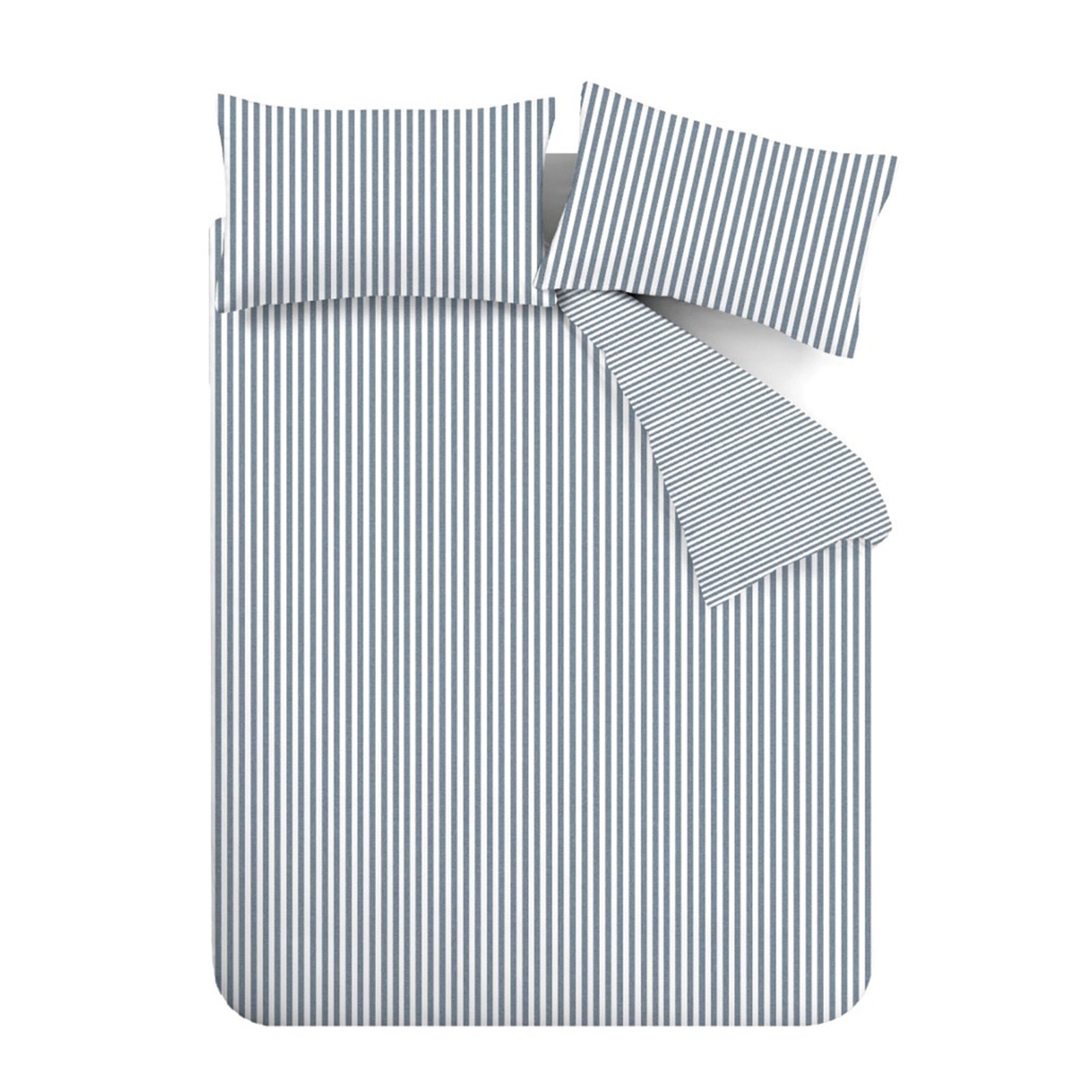Catherine Lansfield Stripe Brushed Duvet Cover Bedding Set Blue - Image 5