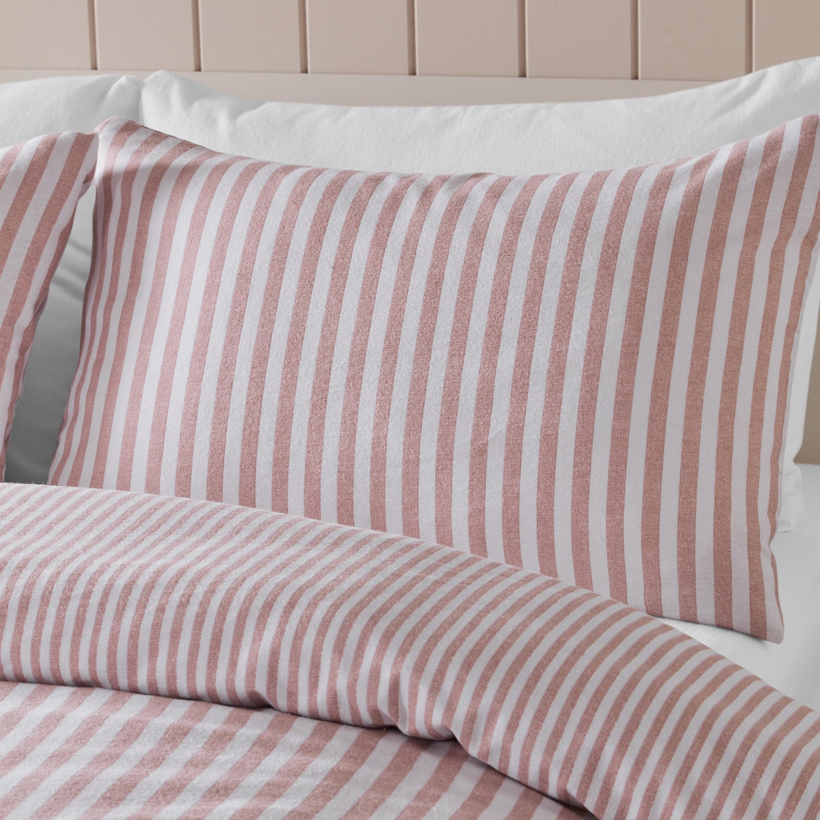 Catherine Lansfield Stripe Brushed Duvet Cover Bedding Set Blush - Image 2