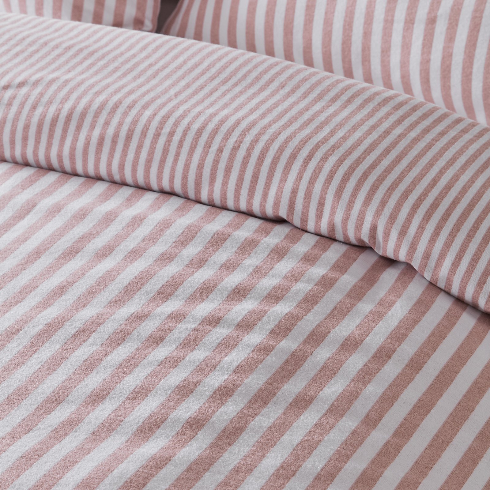 Catherine Lansfield Stripe Brushed Duvet Cover Bedding Set Blush - Image 3
