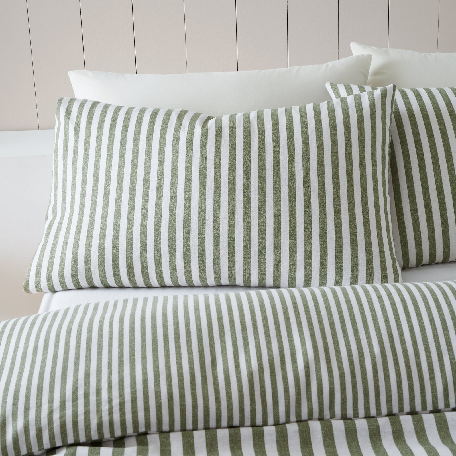 Catherine Lansfield Brushed Stripe Duvet Cover Bedding Set Green - Image 4