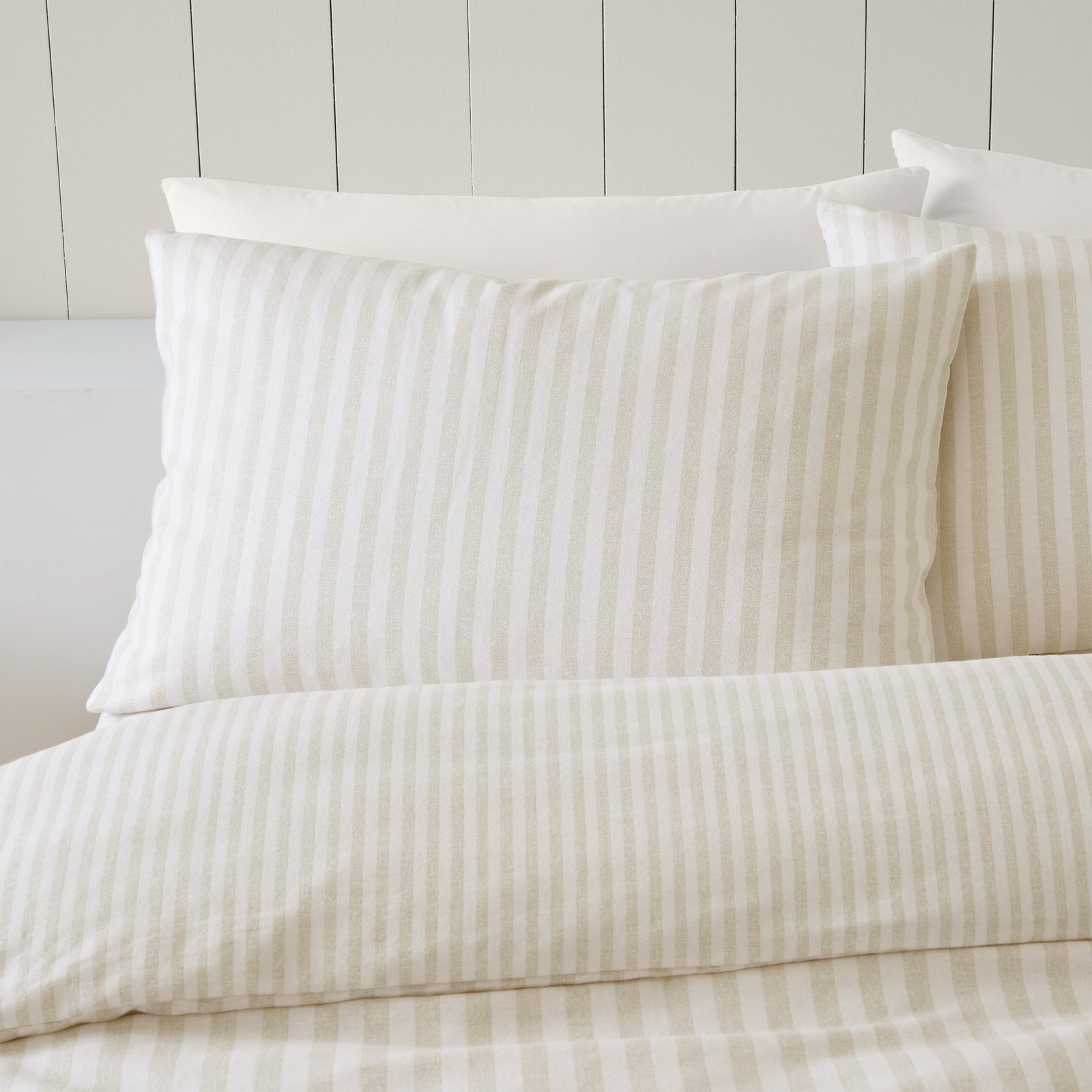 Catherine Lansfield Stripe Brushed Duvet Cover Bedding Set Natural - Image 3