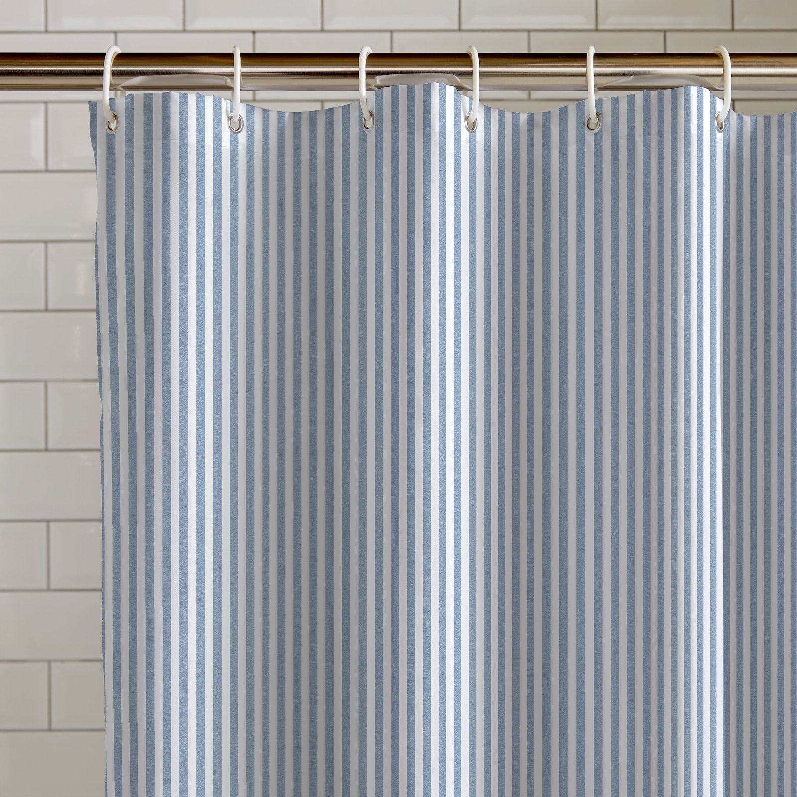 Catherine Lansfield Timeless Stripe Shower Curtain Blue - Image 2