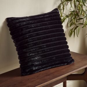 Catherine Lansfield Cosy Ribbed Soft Touch Velvet 45cm x 45cm Filled Cushion Black