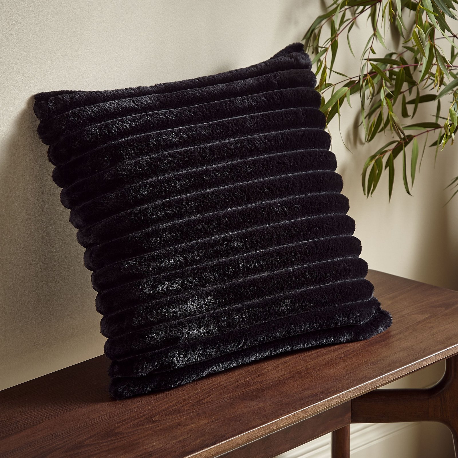 Catherine Lansfield Cosy Ribbed Soft Touch Velvet 45cm x 45cm Filled Cushion Black