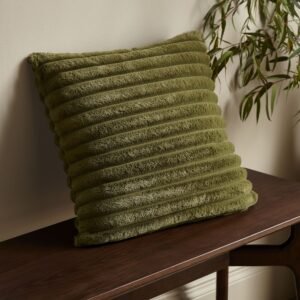Catherine Lansfield Cosy Ribbed Soft Touch Velvet 45cm x 45cm Filled Cushion Olive Green