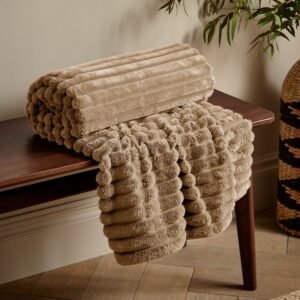 Catherine Lansfield Cosy Ribbed Soft Touch Velvet 130cm x 170cm Throw Natural