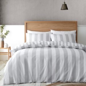 Catherine Lansfield Cove Stripe Duvet Cover Bedding Set Silver