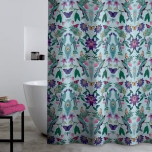 Catherine Lansfield Mya Tropical Birds Shower Curtain Duck Egg