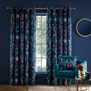 Catherine Lansfield Mya Tropical Birds Ready Made Eyelet Curtains Navy