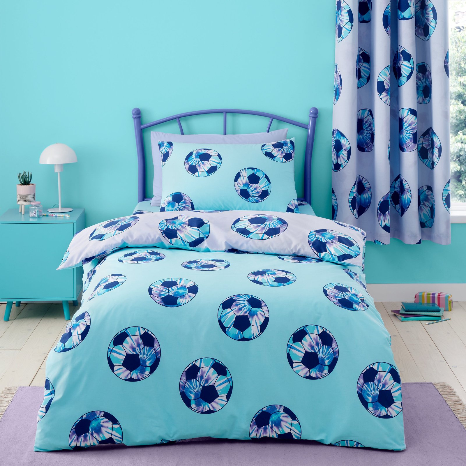 Catherine Lansfield Tie Dye Football Duvet Cover Bedding Set Lilac - Image 2