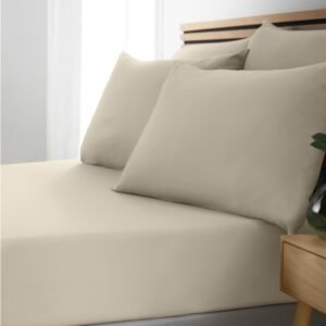 Catherine Lansfield So Soft Easy Iron Bed Linen Fitted Sheet Natural