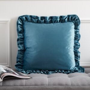 Catherine Lansfield So Soft Velvet Touch Double Frill Filled Cushion 43cm x 43cm Teal