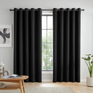 Catherine Lansfield Wilson Velvet Thermal Ready Made Eyelet Blackout Curtains Black