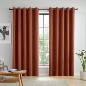 Catherine Lansfield Wilson Velvet Thermal Ready Made Eyelet Blackout Curtains Terracotta
