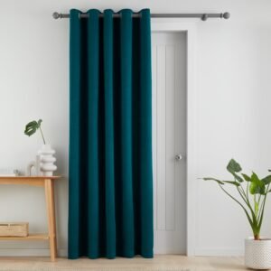 Catherine Lansfield Wilson Velvet Thermal Ready Made Eyelet Door Curtain Green