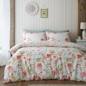Catherine Lansfield Ella Poppy Duvet Cover Bedding Set Cream