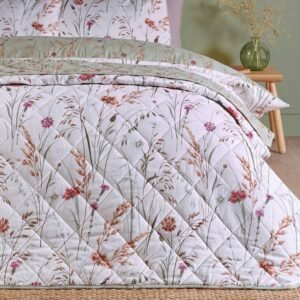 Catherine Lansfield Brushed Grasmere Floral 200cmx220cm Bedspread Green