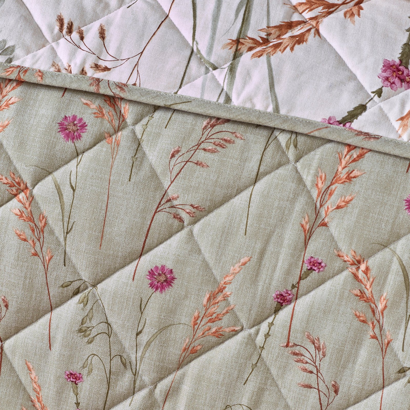 Catherine Lansfield Brushed Grasmere Floral 200cmx220cm Bedspread Green - Image 3