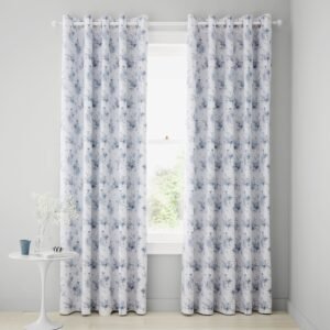 Catherine Lansfield Lucie Floral Ready Made Eyelet Curtains 66'' x 90'' Blue