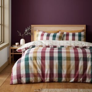 Catherine Lansfield Autumn Check Duvet Cover Bedding Set Plum
