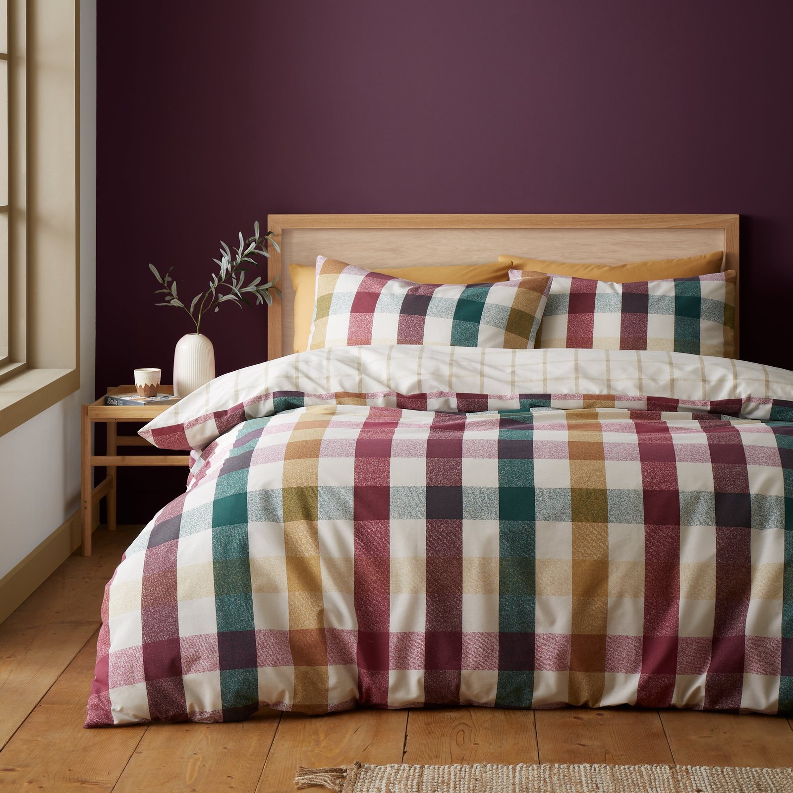 Catherine Lansfield Autumn Check Duvet Cover Bedding Set Plum