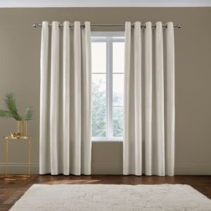 Catherine Lansfield Kingsley Matt Velvet Ready Made Eyelet Curtains 66 x 90 Cream