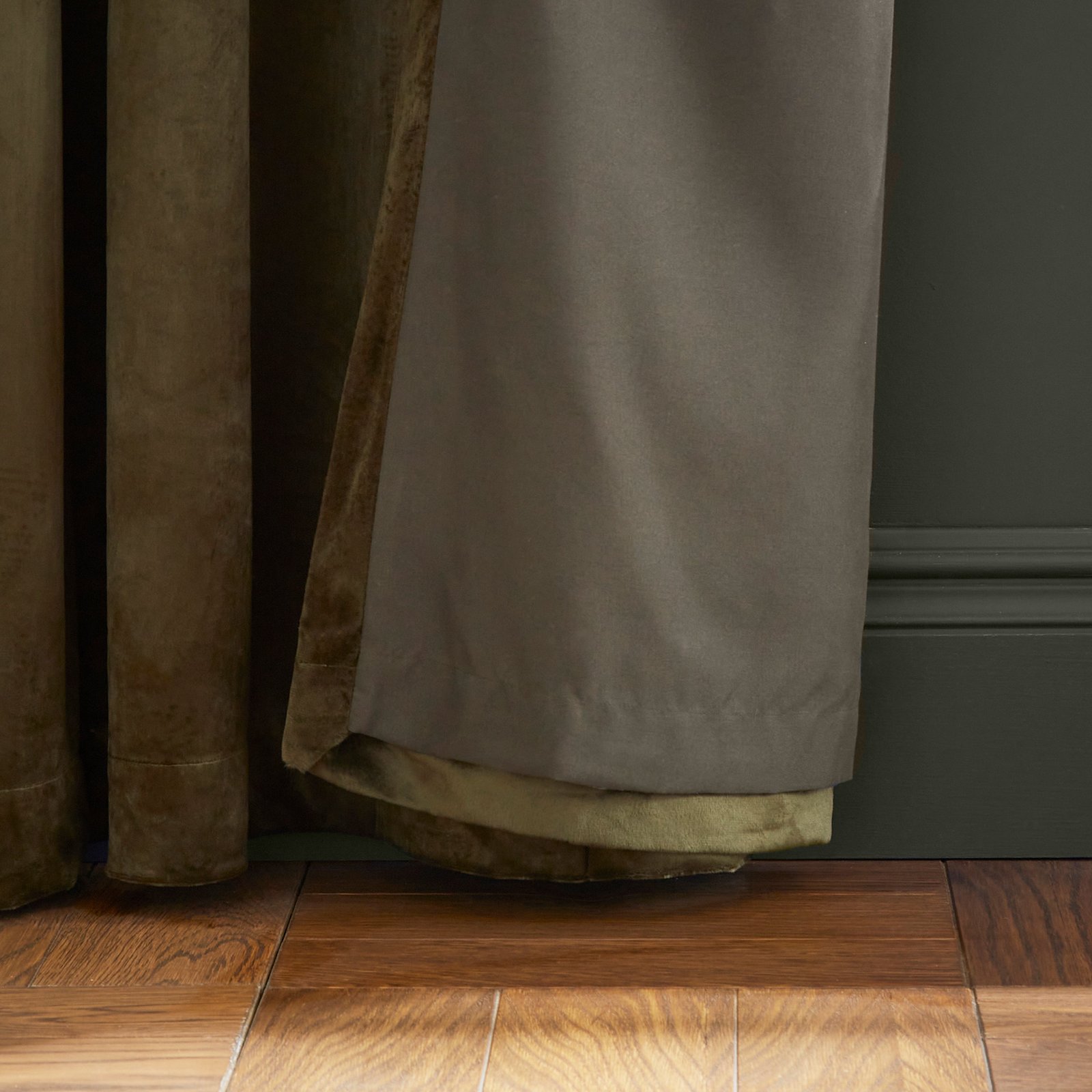 Catherine Lansfield Kingsley Matt Velvet Ready Made Eyelet Curtains 66 x 90 Olive - Image 3