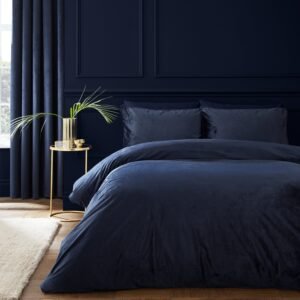 Catherine Lansfield Kingsley Matt Velvet Duvet Cover Bedding Set Navy