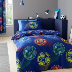 Catherine Lansfield Bright Football Duvet Cover Bedding Set Navy
