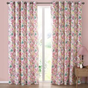 Catherine Lansfield Tilly Floral Reversible Ready Made Eyelet Curtains 66'' x 90'' Pink