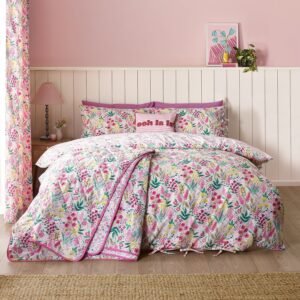 Catherine Lansfield Tilly Floral Reversible Duvet Cover Bedding Set Pink