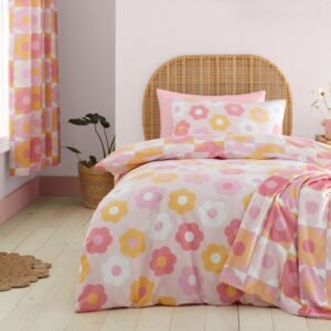 Catherine Lansfield Retro Daisy Duvet Cover Bedding Set Pink
