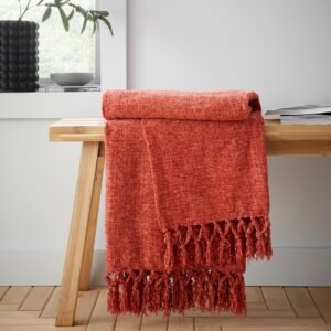 Catherine Lansfield Wilson Plain Chenille 130cm x 170cm Throw Terracotta