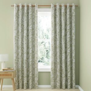 Catherine Lansfield Sorrel Leaf Reversible Ready Made Eyelet Curtains 66'' x 90'' Green
