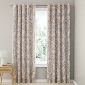 Catherine Lansfield Sorrel Leaf Reversible Ready Made Eyelet Curtains 66'' x 90'' Natural