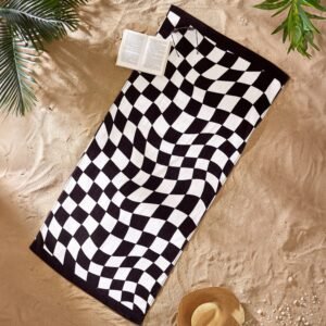 Catherine Lansfield Checkerboard Absorbent Beach Towel Black White