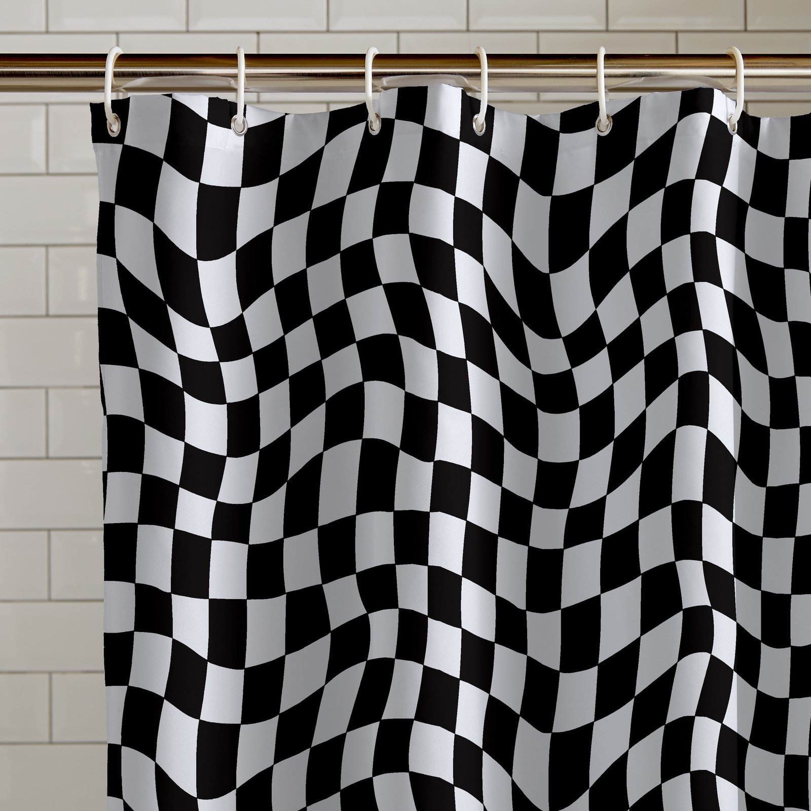 Catherine Lansfield Checkerboard Shower Curtain Black White - Image 2