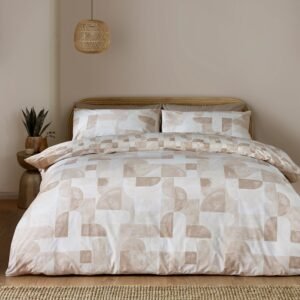 Catherine Lansfield Sloane Geo Reversible Duvet Cover Bedding Set Natural
