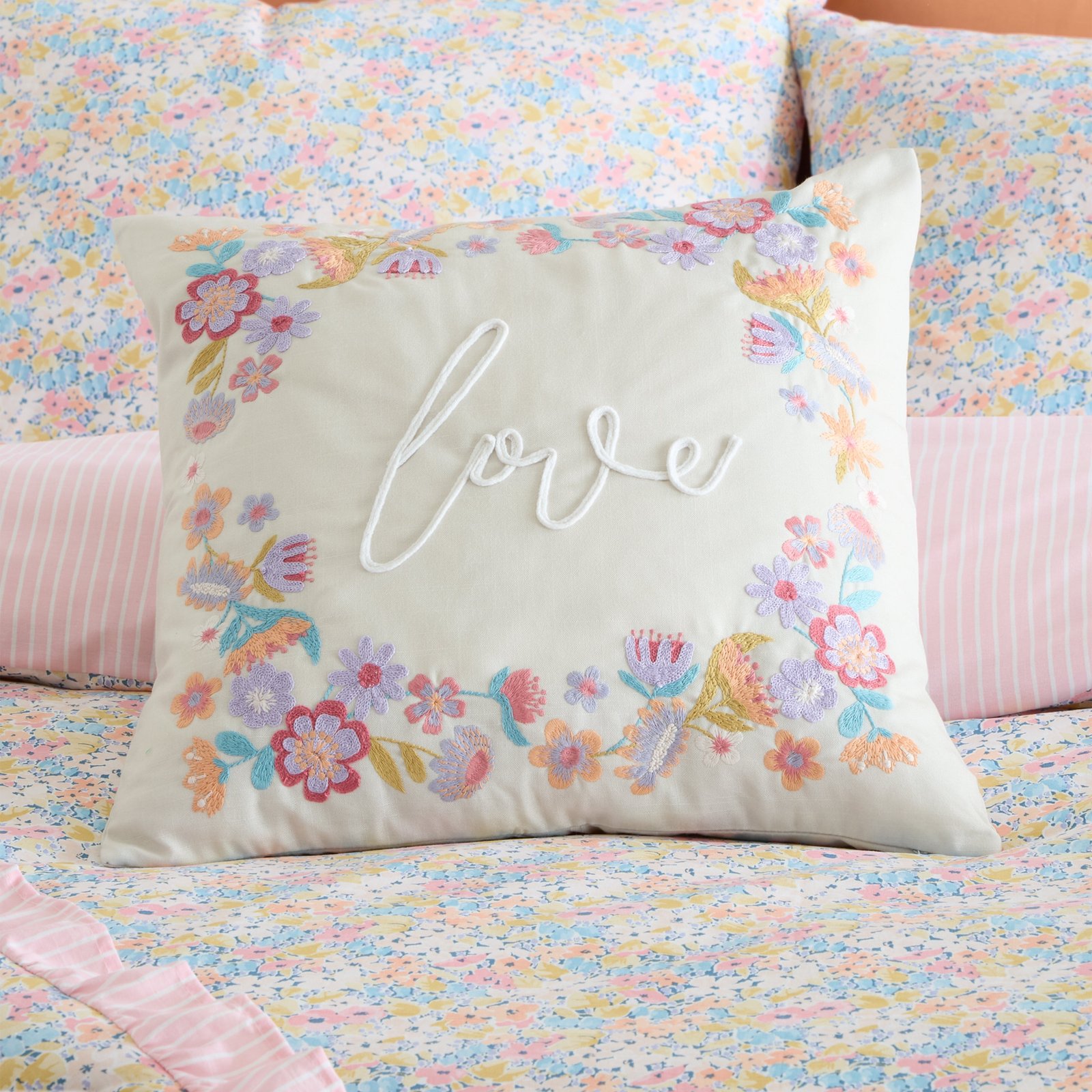 Catherine Lansfield Love Filled Cushion 45cm x 45cm Natural