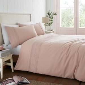 Catherine Lansfield Broderie Anglaise Easy Care Duvet Cover Bedding Set Blush Pink