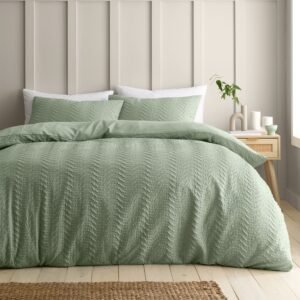 Catherine Lansfield Heatset Wave Duvet Cover Bedding Set Mint Green